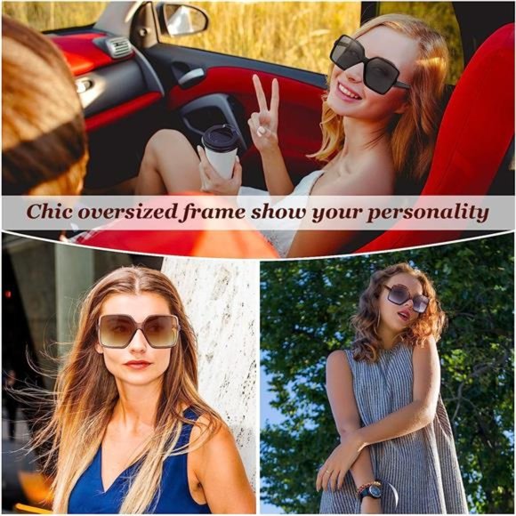 3 Pack Oversized Square Sunglasses for Women Big Large Wide Vintage Shades - Picture 6 of 7